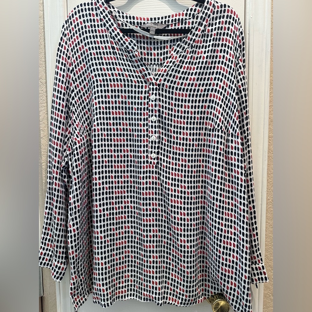 Ulla Popken Women's Black and Red Patterned Top